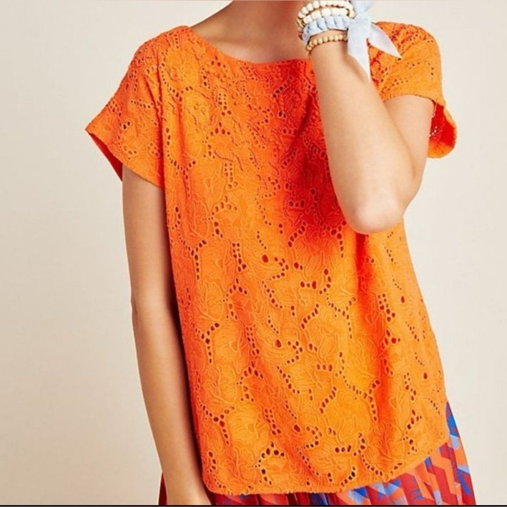Maeve x Anthropologie Beaded Lace Short Sleeve Top Size 2 - Picture 2 of 10